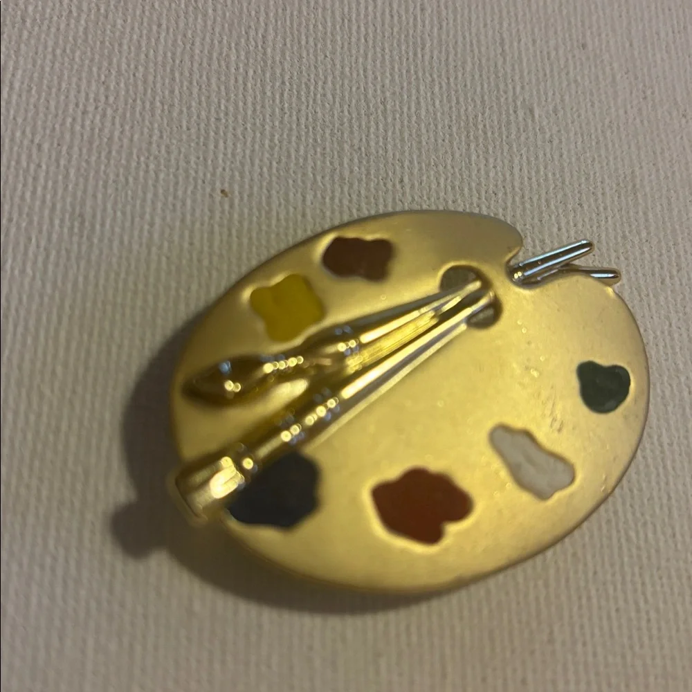 Vintage AJC Gold tone artist's palette brooch pin w/ enamel paint spots